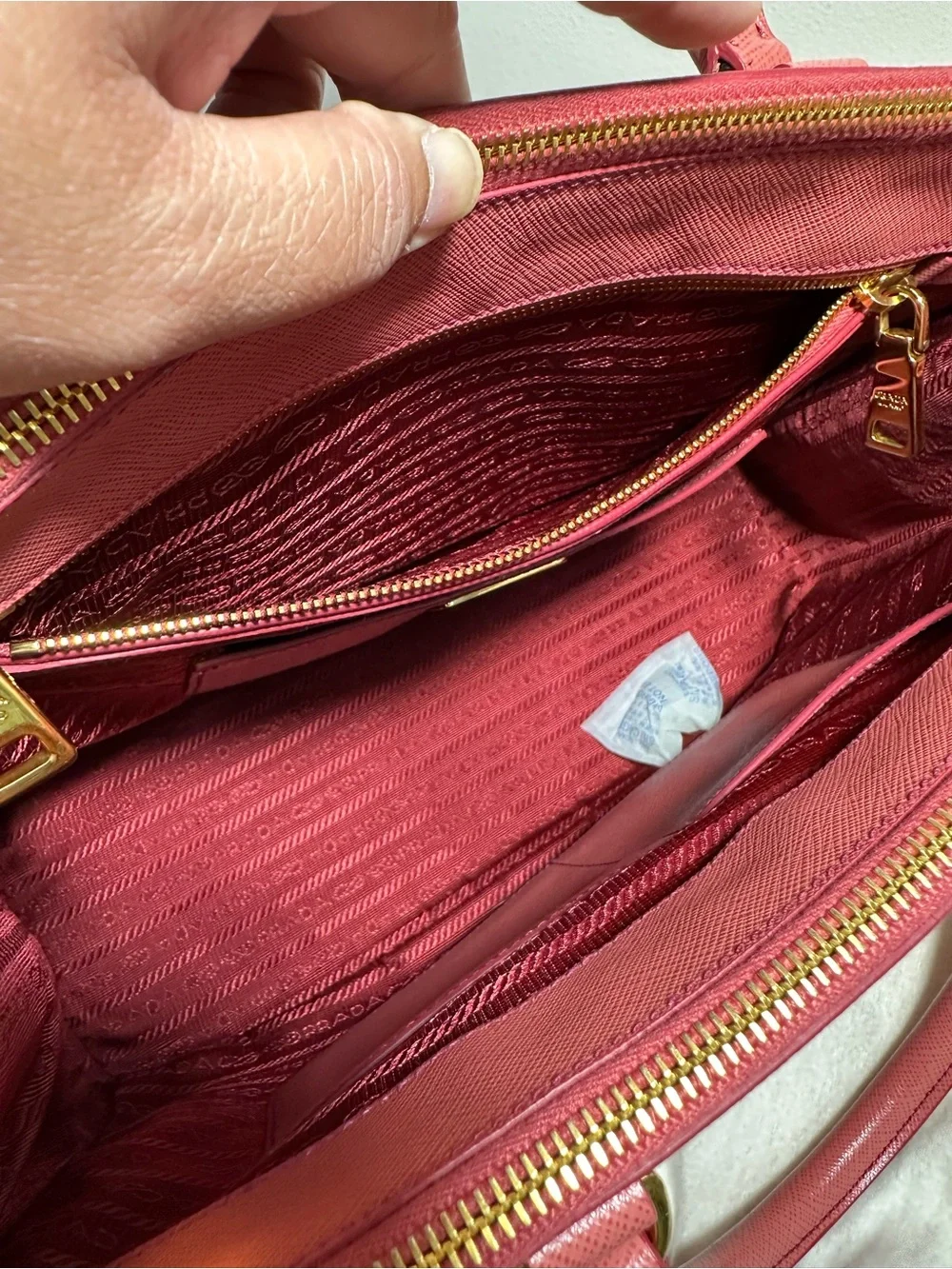 Prada Pink Saffiano Leather Satchel with Gold Hardware